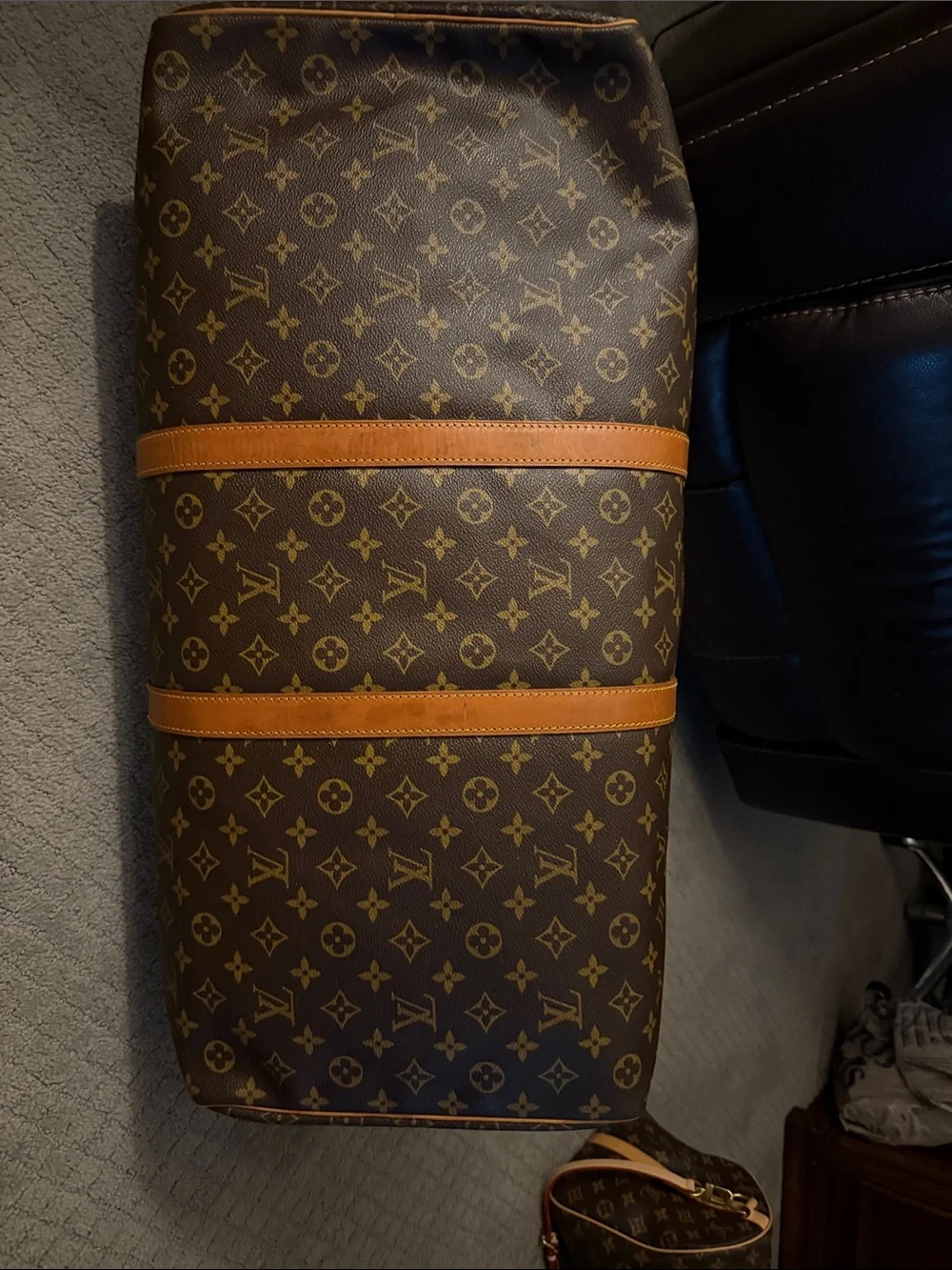 Louis Vuitton Monogram Canvas Keepall Travel Bag with Tan Trim Authentic LV 60